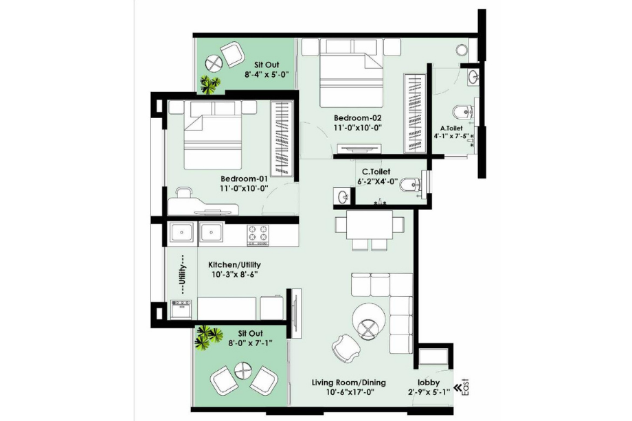 Arihant-Greens-Floor-Plan-2-BHK